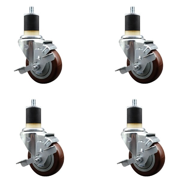 Service Caster 3.5'' SS Maroon Poly Swivel 1-7/8'' Expanding Stem Caster Set with Brake, 4PK SCC-SSEX20S3514-PPUB-MRN-TLB-178-4 - main